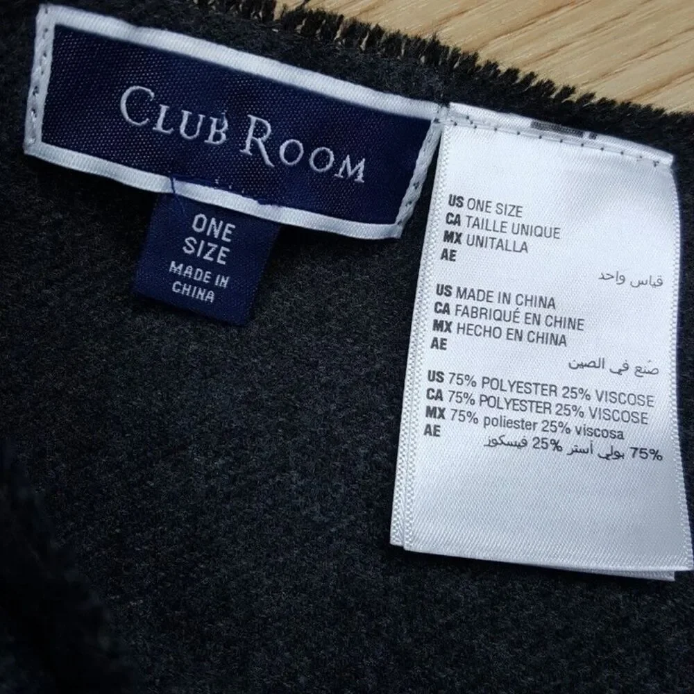CLUB ROOM Mens Scarf Beanie Hat Set Charcoal Gray Fringe Rectangle